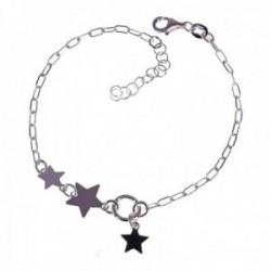 Pulsera plata Ley 925m mujer 17 cm. cadena forzada alargada estrellas tamaños combinados lisas