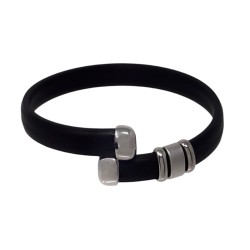 Pulsera acero inoxidable unisex semirrígida 6.5 cm. abierta caucho negro