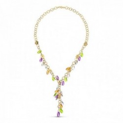 Gargantilla oro 18k mujer eslabones combinados piedras colores detalles flores mosquetón