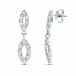 Pendientes oro blanco 18k mujer 25 mm. circonitas dos cuerpos ovalados presión