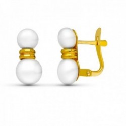 Pendientes oro 18k niña 12 mm. Primera Comunión dos perlas tamaños combinados