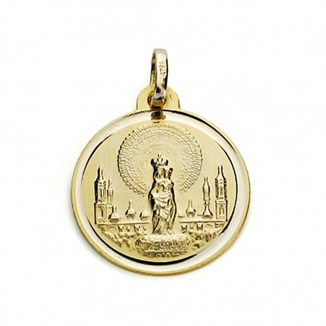 Medalla oro 18k Virgen del Pilar 18mm. bisel [7579]