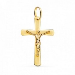 Cruz Cristo Colgante Oro 18k unisex 25 mm. plana lisa bordes redondeados