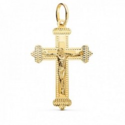 Cruz Cristo Colgante Oro 18k unisex 35 mm. detalles tallados plana puntas redondeadas