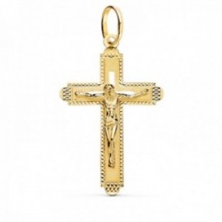 Cruz Cristo Colgante Oro 18k unisex 35 mm. detalles tallados borde cruz centro calada
