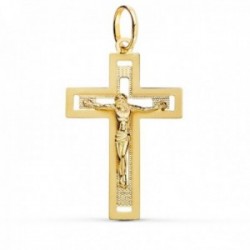 Cruz Cristo Colgante Oro 18k unisex 35 mm. detalles calados combinados tallados lisa