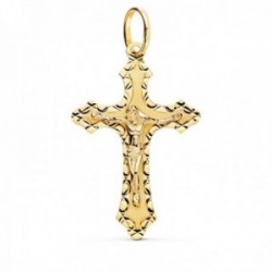 Cruz Cristo Colgante Oro 18k unisex 35 mm. detalles tallados borde terminaciones punta