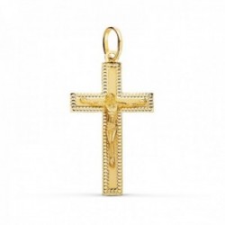 Cruz Cristo Colgante Oro 18k unisex 35 mm. plana detalles tallados bordes