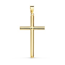 Colgante cruz oro 18k palo liso 29mm. redondo hueco unisex