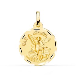 San Miguel Arcángel Oro 18k Medalla 18 mm. borde detalles tallados