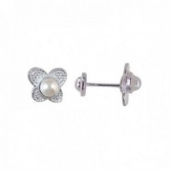 Pendientes Plata Ley 925m niña flor 7 mm. perla