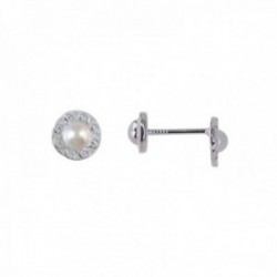 Pendientes Plata Ley 925m niña círculo 6 mm. perla dibujo olas