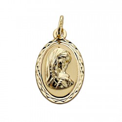 Medalla oro 18k Virgen Nina oval tallada 19mm. [7696]