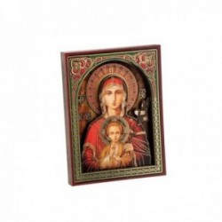 Virgen María Perpetuo Socorro icono 7 cm. niño Jesús perfil Ángeles imagen detalles verde dorado