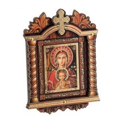 Virgen María Perpetuo Socorro icono 8 cm. niño Jesús Ángeles marco columnas cruz detalles dorados