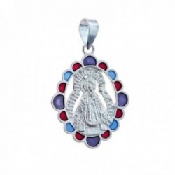 Virgen de la Soledad Colgante Plata Ley 925m unisex 25 mm. cerco esmaltado color morado rojo azul