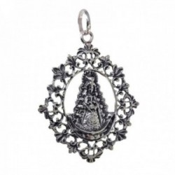 Virgen del Rocío Colgante Medalla Plata Ley 925m unisex 40 mm. detalle cerco formas caladas