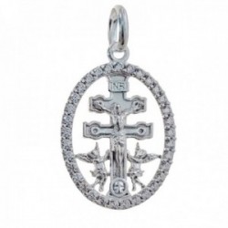 Cruz Caravaca Colgante Plata Ley 925m amuleto 22 mm. cerco calado circonitas