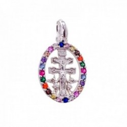 Cruz Caravaca Colgante Plata Ley 925m amuleto 17 mm. circonitas colores combinados cerco calado