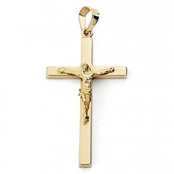 Crucifijo oro 18k Cristo cruz 31mm. palo rectangular plano unisex