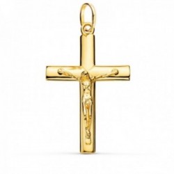 Cruz Cristo Colgante Oro 18k unisex 38 mm. maciza medio palo
