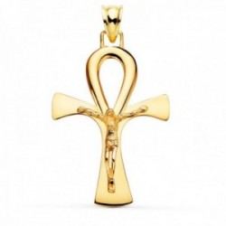 Cruz de la Vida Cristo Colgante Amuleto Oro 18k unisex 40 mm. brillo