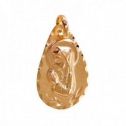 Virgen Niña Medalla Plata Ley 925m Primera Comunión 25 mm forma lágrima detalles borde chapada oro