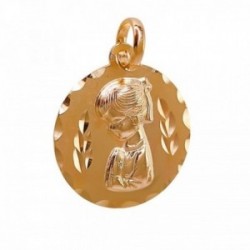 Virgen Niña Medalla Plata Ley 925m Primera Comunión 19 mm. redonda mate detalles tallados borde