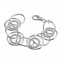 Pulsera plata ley 925m círculos lisos 26mm. calados 18mm. cierre mosquetón mujer