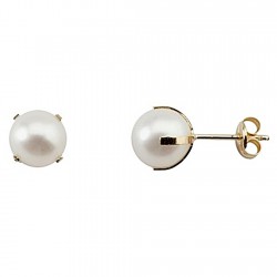Pendientes oro 18k perla cultivada 8mm. cierre presión mujer