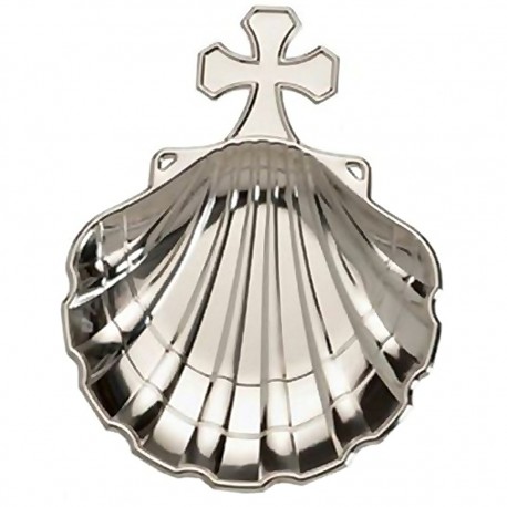 Concha bautismo bebé 14cm. metal plateado cruz [8834]