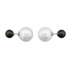 Pendientes plata 925m pares de dos perlas blanca y gris [9389]