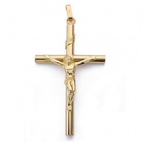 Colgante cruz oro 18k Cristo hueca 88mm. [AA0023]