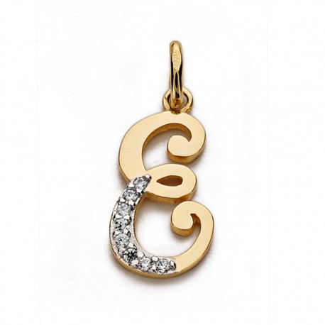 Colgante oro 18k letra E circonitas 17mm. [AA0204]