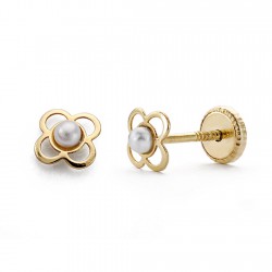 Pendientes oro 18k trébol perlita 5mm. [AA0316]