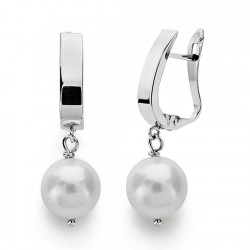 Pendientes oro blanco 18k perla 8mm. largos [AA0370]