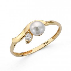 Sortija oro 18k comunión perla circonita [AA0502]