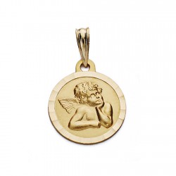 Medalla oro 9k angelito burlón 14mm. [AA0694]