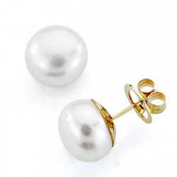 Pendientes oro 18k perla cultivada 10,5mm. cierre presión [7451]