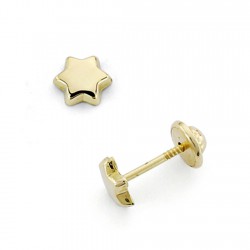 Pendientes oro 18k estrella 5mm. cierre tuerca niña