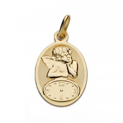 Medalla oro 18k ángel reloj 19mm. hora nacimiento oval cerco