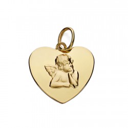 Medalla oro 18k corazón 14mm. angelito burlón brillo