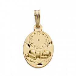 Medalla oro 18k niño reloj 19mm. oval detalles tallados