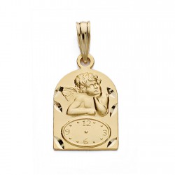 Medalla oro 18k angelito burlón reloj hora 18mm. detalles tallados