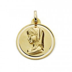Medalla oro 18k Virgen Niña 18mm. bisel [7568]