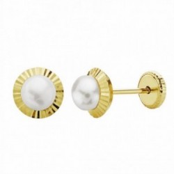 Pendientes oro 18k perla orla 6mm. tallada [AA1006]