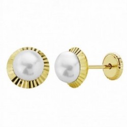 Pendientes oro 18k perla orla 7mm. tallada [AA1009]