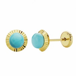 Pendientes oro 18k turquesa imitación orla 6mm. tallada cierre tuerca niña