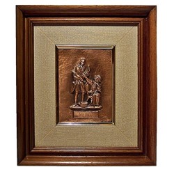 Cuadro marco 32x29cm. imagen médico motivo central cobre repujado madera