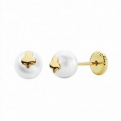 Pendientes oro 18k perla trébol 6mm. cierre tornillo [AA1968]